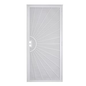 36 in. x 80 in. Nuevo Dia White Steel Surface Mount Outswing Security Door with Perforated Steel Screen Inlay