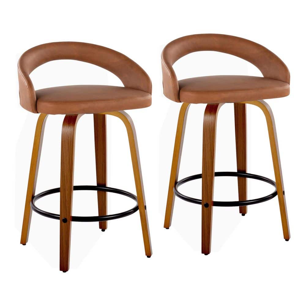 Lumisource Grotto 25.25 in. Camel Faux Leather, Walnut Wood, and