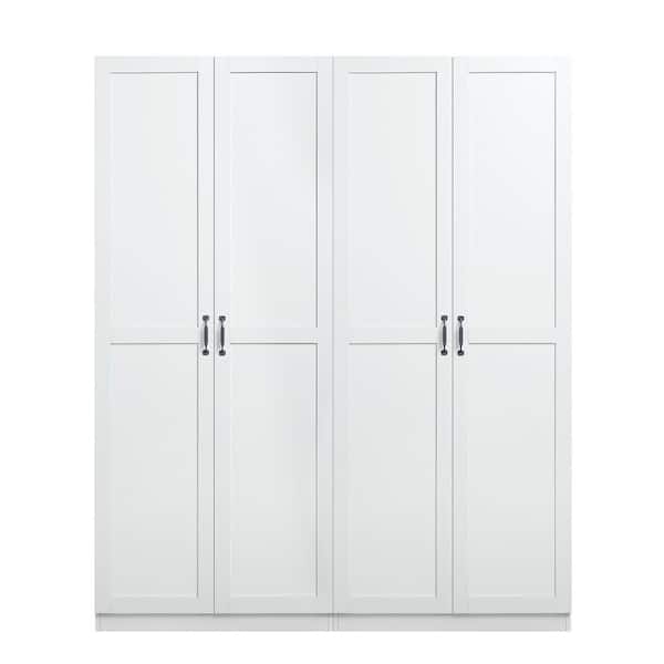 Manhattan Comfort Hopkins White 29.6 in. Wide Freestanding Storage Closet Wardrobe with 7-Shelves (Set of 2)