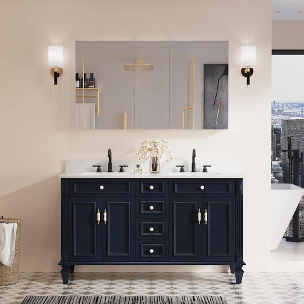 52 in. W x 30 in. H Rectangular Aluminum Recessed/Surface Mount Medicine Cabinet with Mirror and Glass Shelves