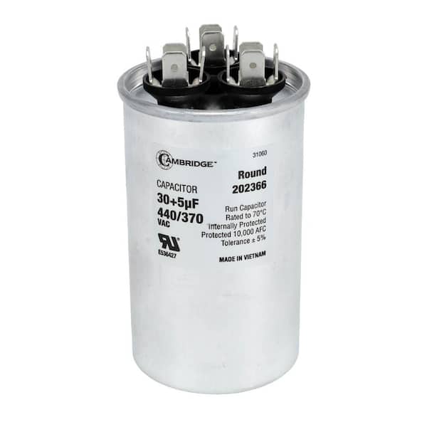 Cambridge 1.97 in. x 1.97 in. x 3.35 in. Aluminum 30 Plus 5 MFD, 440-Volt/370-Volt Dual Round Run Capacitor (1-Pack)