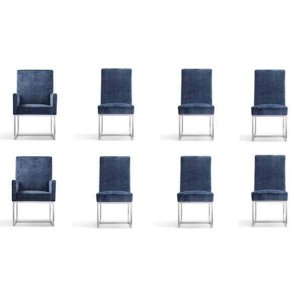 Element Modern Blue Velvet Upholstered Dining Chairs (Set of 8)