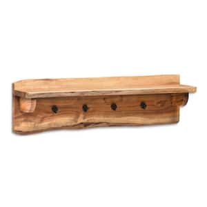 Alpine Natural Live Edge Wood 36 in. Coat Hooks with Shelf