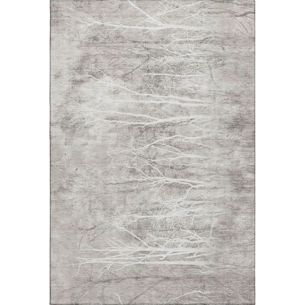 Mayfield Premium Machine Washable Abstract AMF2083 Silver 3 ft. x 4 ft. Area Rug