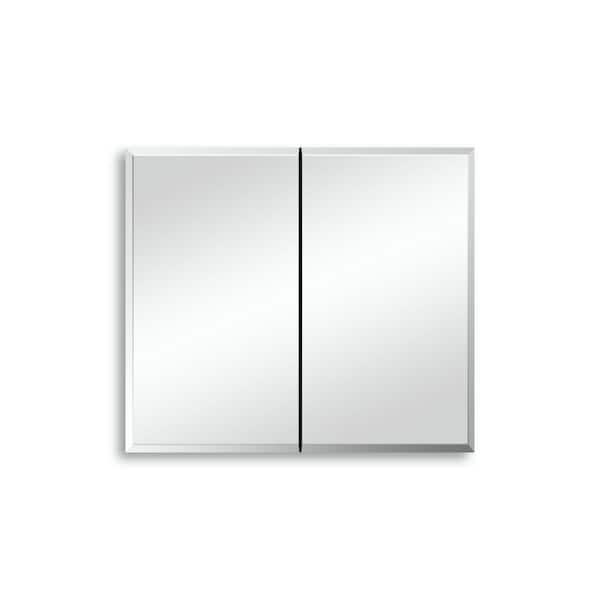 Unbranded 30 in. W x 26 in. H Rectangular Silver Aluminum Recessed/Surface Mount Medicine Cabinet with Mirror