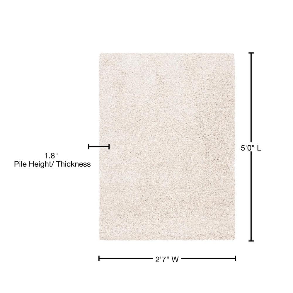 Ivory Rectangular Synthetic Shag Rug - 3'x5'