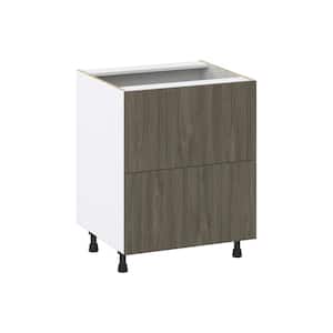 Medora Textured 27 in. W x 34.5 in. H x 24 in. D in Slab Walnut Shaker Assembled Base Kitchen Cabinet with 2 Drawers