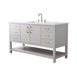 Arlo 60 in. W x 22 in. D x 34 in. H Bath Vanity in Taupe with Engineered Stone Top in Ariston White with White Sink