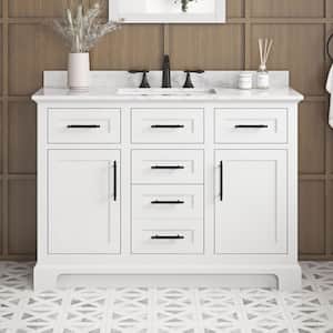 Doveton 48 in. Single Sink Freestanding White Bath Vanity with White Engineered Marble Top (Assembled)