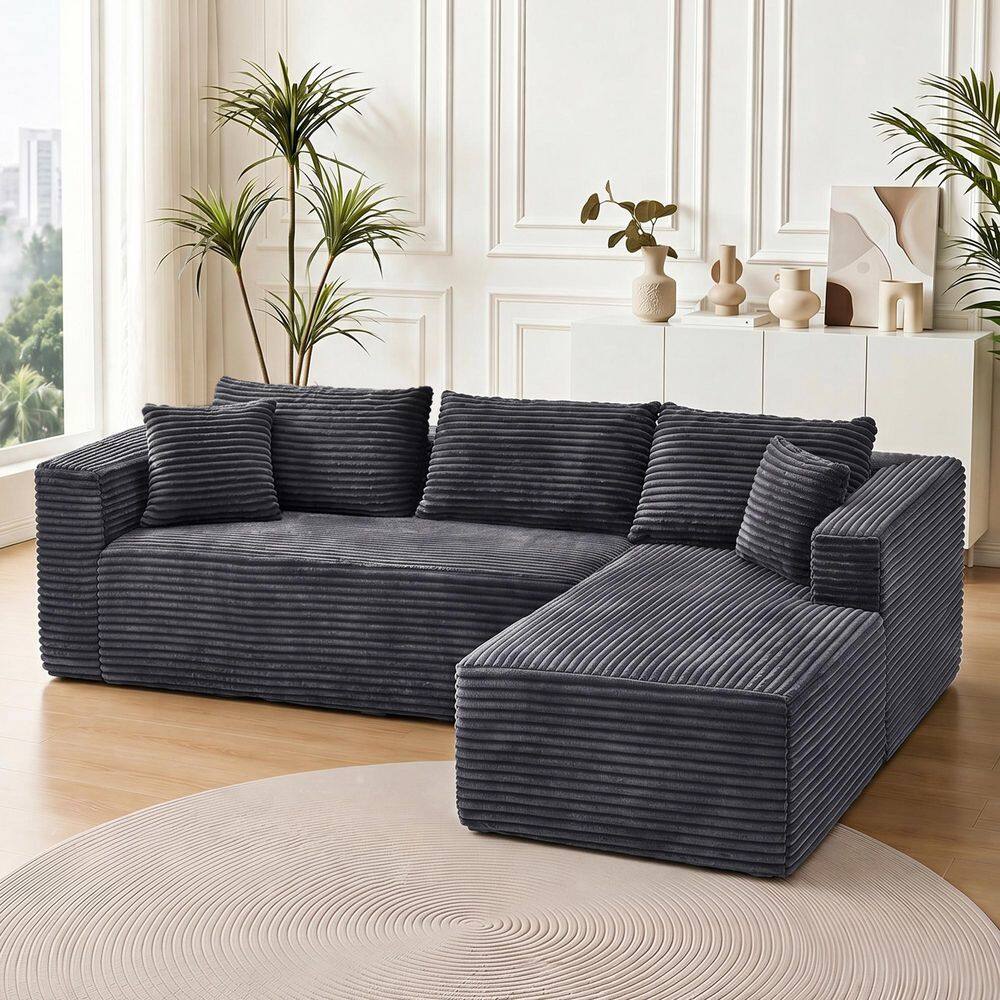 MAVER 105 in. Square Arm Corduroy Modular Sectional Sofa with Right-Facing Chaise and Pillow Back in Slate Gray price history on PriceWatchPro
