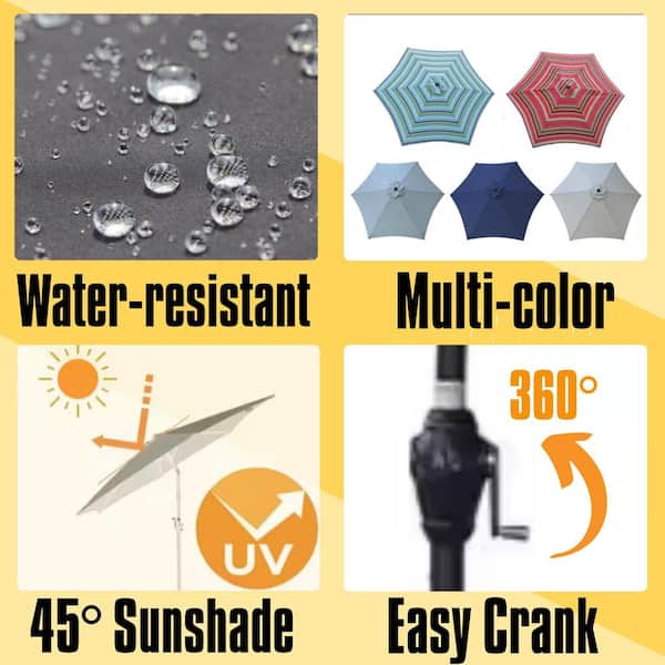 9 ft. Patio Market Umbrella Outdoor Waterproof Umbrella with Crank and Push Button Tilt in Frozen Dew