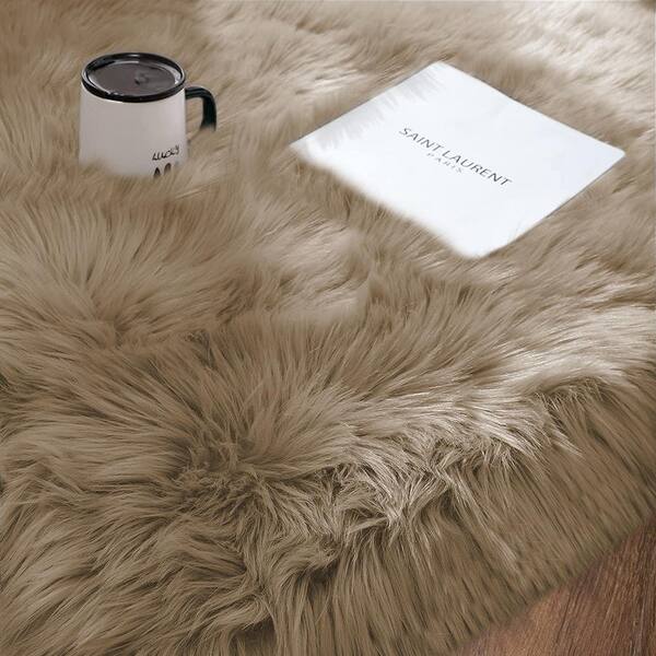 Latepis Sheepskin Faux Furry Black Cozy Rugs 6 ft. x 9 ft. Area