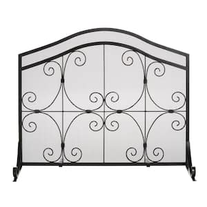 Small Crested Wrought Iron and Steel 1-Panel Fire Screen