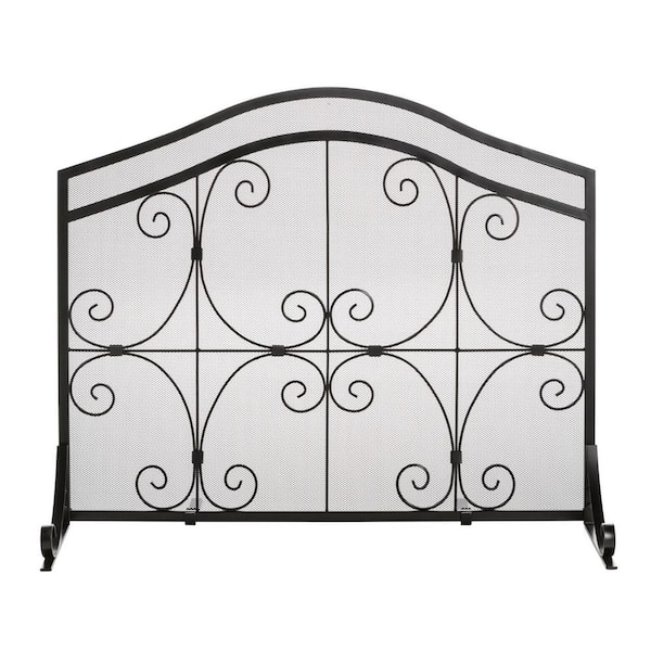 Unbranded Small Crested Wrought Iron and Steel 1-Panel Fire Screen