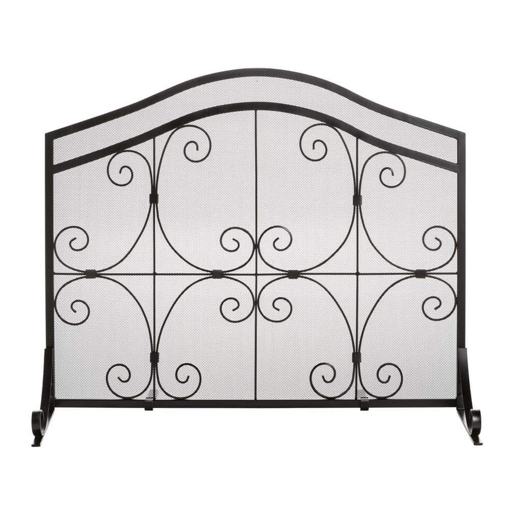Large Crested Wrought Iron and Steel 1-Panel Fire Screen
