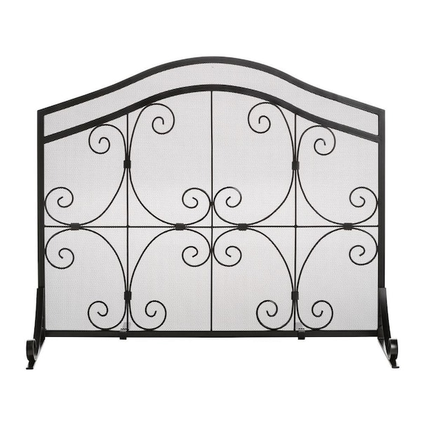 Unbranded Large Crested Wrought Iron and Steel 1-Panel Fire Screen