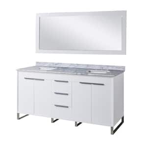 Luca 71 in. W x 25 in. D x 36 in. H Double Bath Vanity in White with White Carrara Marble Top and Mirror