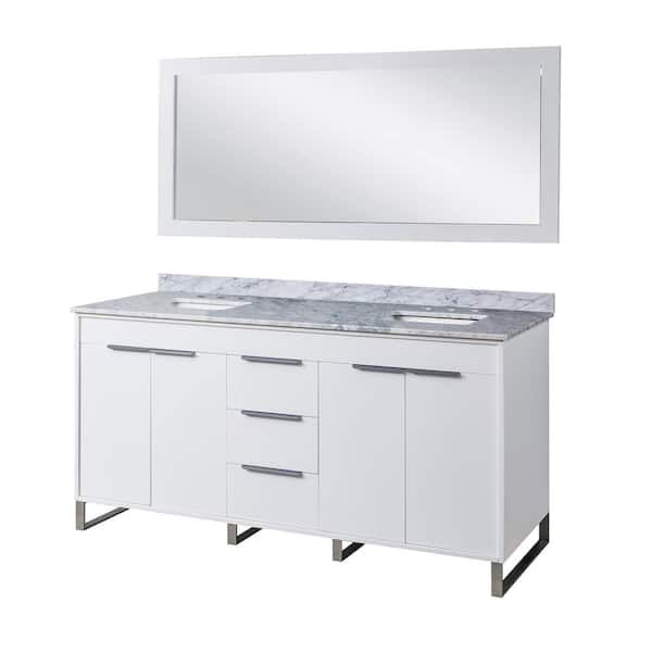 Direct vanity sink Luca 71 in. W x 25 in. D x 36 in. H Double Bath Vanity in White with White Carrara Marble Top and Mirror