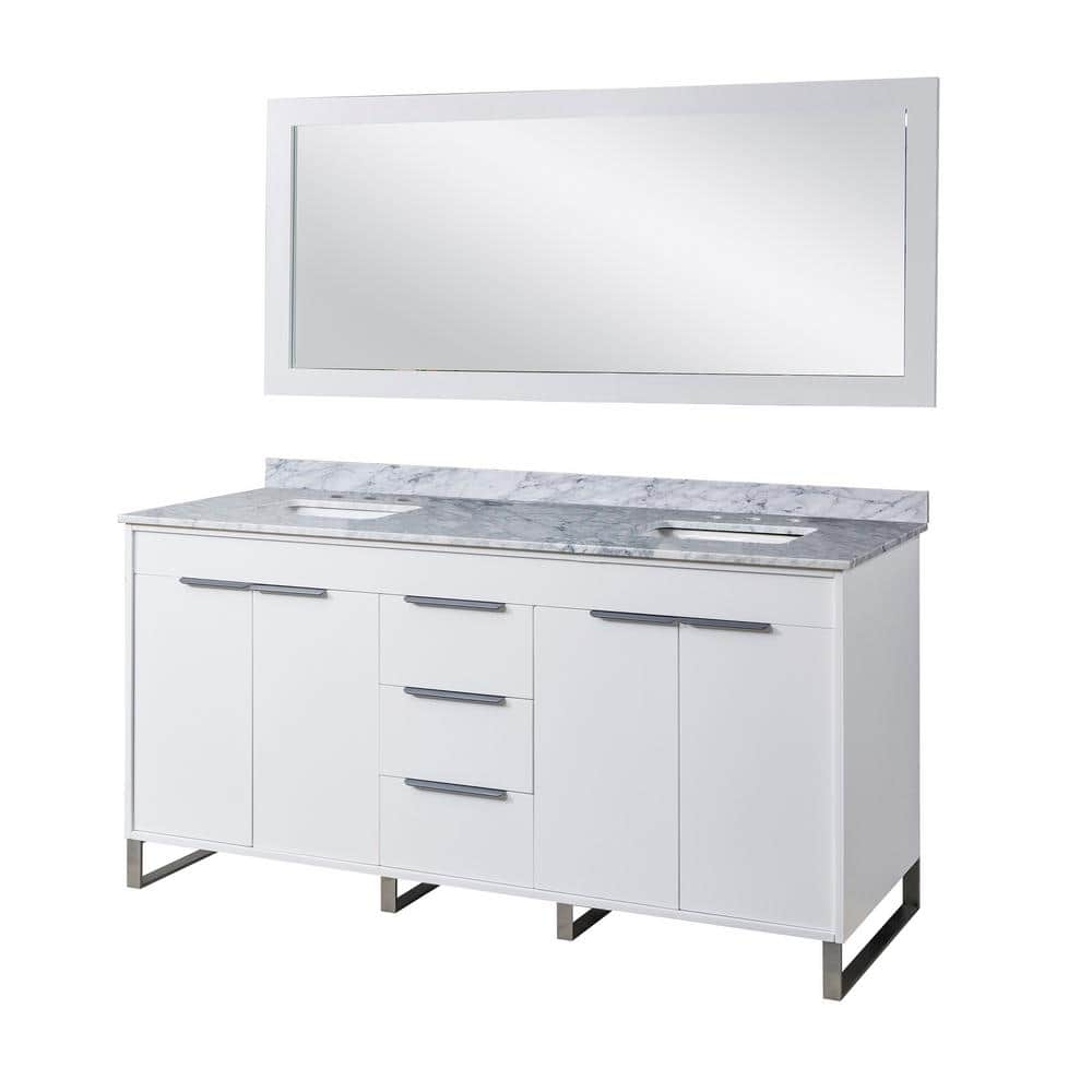 Luca 72 in. W x 25 in. D x 36 in. H Double Bath Vanity in White with White Carrara Marble Top and Mirror -  Direct vanity sink, 72D5-WWC-M