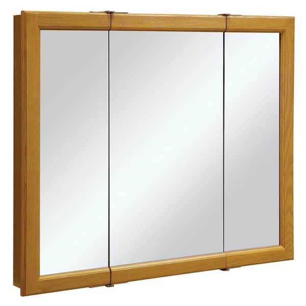 Claremont 36 in. x 30 in. x 4-3/4 in. Surface-Mount Tri-View Bathroom Medicine Cabinet in Honey Oak