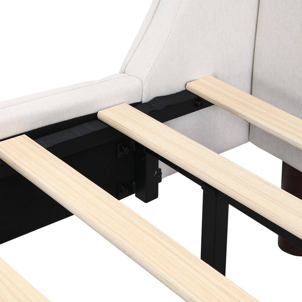 Beige Wood Frame King Size Upholstered Platform Bed with Wingback Headboard - thumbnail 9
