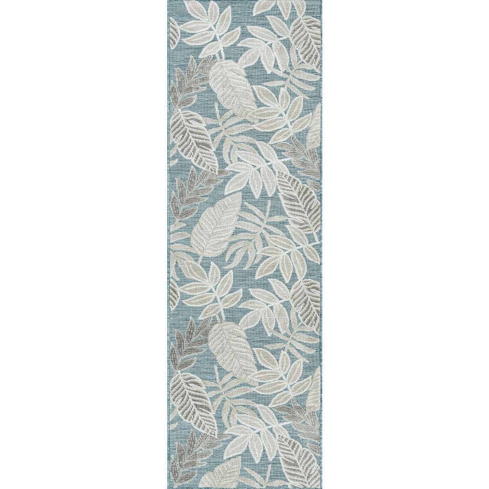 Tayse Rugs Tropic Aqua 2 ft. x 8 ft. Floral Indoor/Outdoor Area Rug ...