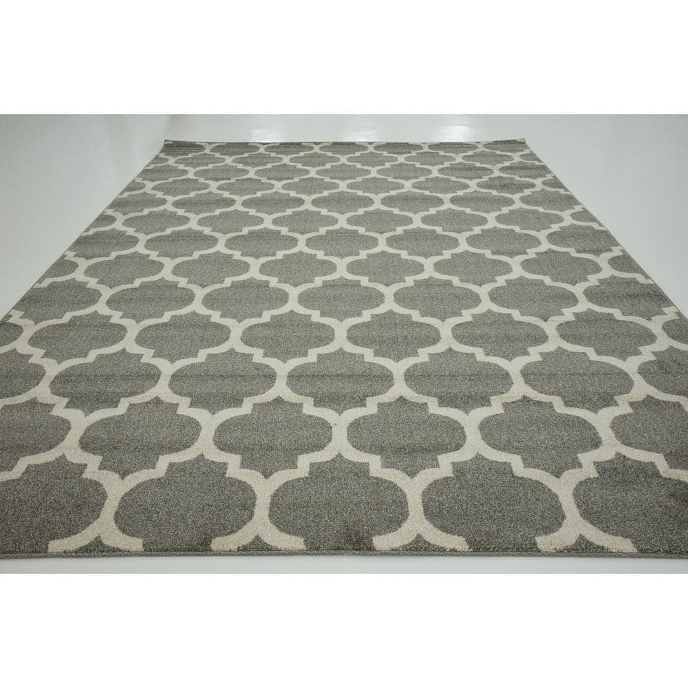 Elegant Dark Grey Trellis Synthetic 8' x 11' Area Rug