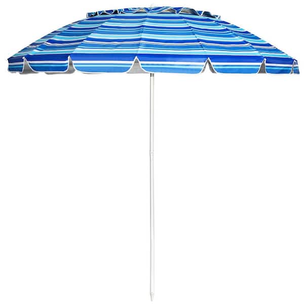 Unbranded 8 ft. Steel Outdoor Beach Umbrella with Sand Anchor and Tilt Mechanism in Navy Blue
