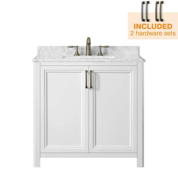 Home Decorators Collection Sandon 36 In W X 22 In D Bath Vanity In White With Marble Vanity Top In Carrara White With White Basin Sandon 36w The Home Depot