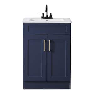 24 in. W x 18 in. D x 35 in. H Modern Bathroom Vanity in Blue with White Ceramic Sink Top