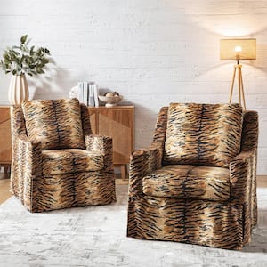 Stewart Tiger Traditional Slipcovered Swivel Chair with Sloped Armrest (Set of 2)