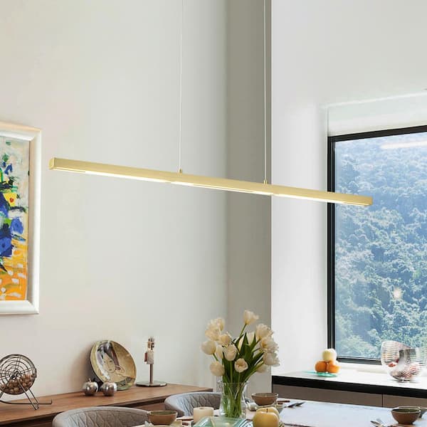 LLHZSY 43.3 in. 40-Watt 10-Light Gold Linear Farmhouse Dimmable Adjustable Integrated LED Kitchen Island Pendant Light