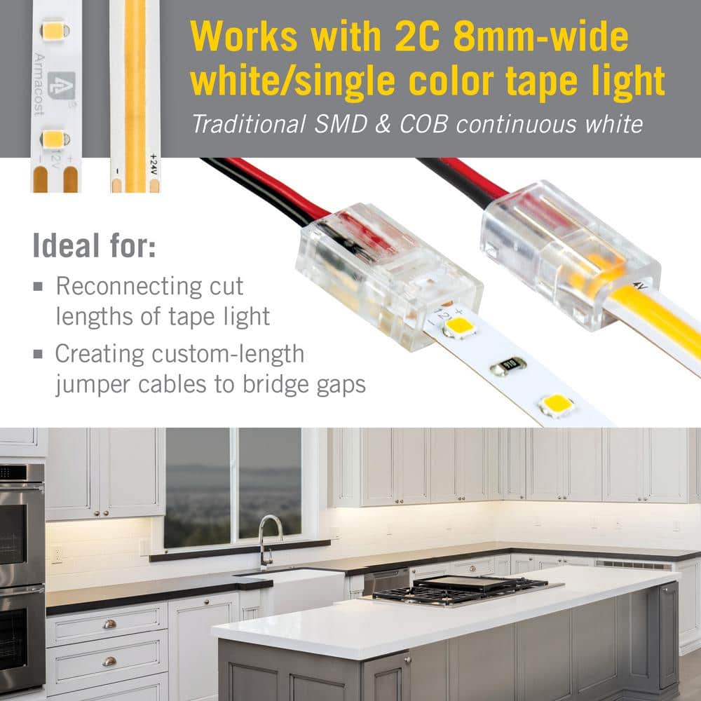 Clear Plastic 2 Pin LED Strip Light Connectors, 6 Pack