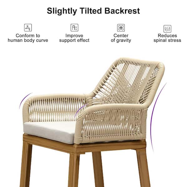 PURPLE LEAF Modern Aluminum Rattan Bar Height Outdoor Bar Stool