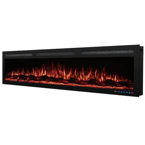60 in. Wi-Fi Wall-Mount and Recessed Electric Fireplace Insert Overheating Protection Touchscreen Remote Crackling Sound