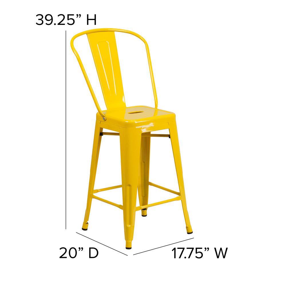 Yellow Metal Slat Back Dining Chair with 24" Seat Height