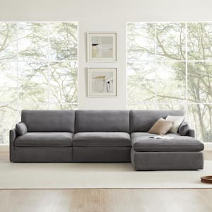 Humphrey 130.7" 4-piece Square Arm Fabric L Shaped Modern Sectional Sofa with Reversible Cushions in Dark Gray