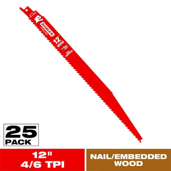 DIABLO 12 in. 4/6 Demo Demon TPI Bi-Metal Reciprocating Saw Blades for Nail-Embedded Wood Cutting (25-Pack)