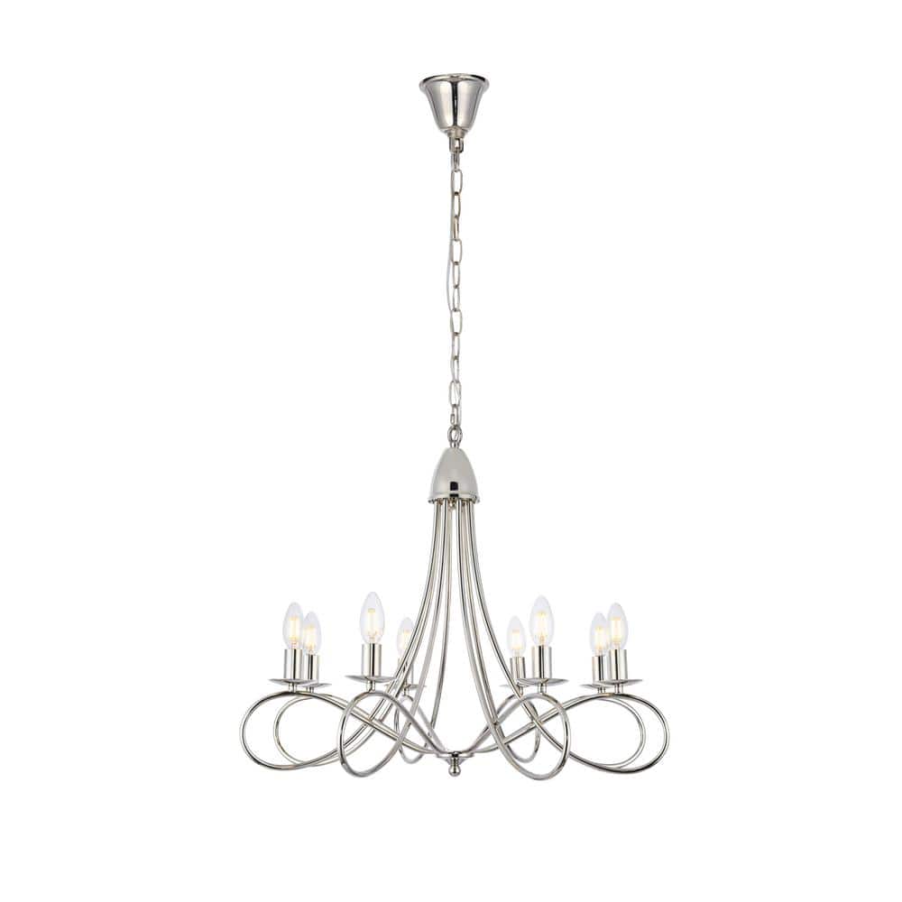 Timeless Home 28 in. 8-Light Polished Nickel Pendant Light, Bulbs Not Inclu