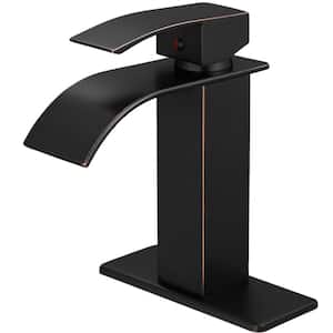 Single Hole Single-Handle Low-Arc Bathroom Faucet with Deckplate in Oil Rubbed Bronze
