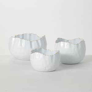 3", 3.25", and 2.5" Scalloped White Organic Edge Metal Bowls (Set of 3)