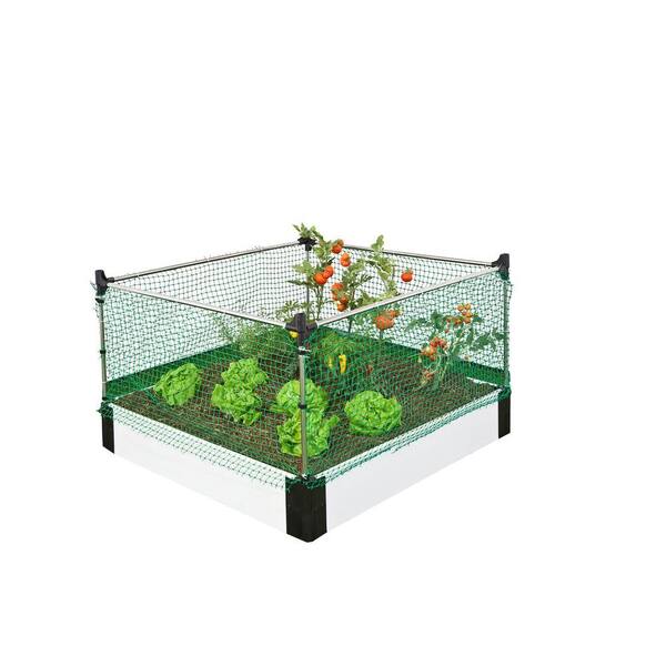 Frame It All 4 ft. x 4 ft. x 8 in. Classic White Raised Garden Bed with Small Animal Barrier