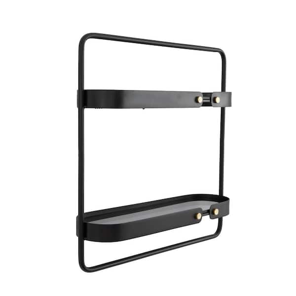 Black 2 Shelves Wood Wall Shelf with Lip (Set of 2)