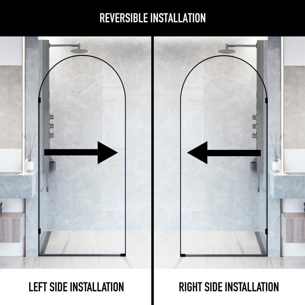 Arden 34" W x 78" H Matte Black Glass Shower Screen