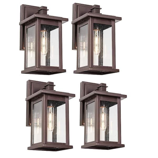 1-Light Oil Rubbed Bronze not Motion Sensing Outdoor Hardwired Wall Lantern Sconce, No Bulbs Included (4-pack)