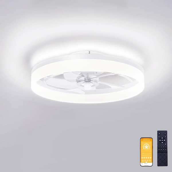 19.7 in. Indoor White Flush Mount Ceiling Fan with Integrated LED Light and Remote Control