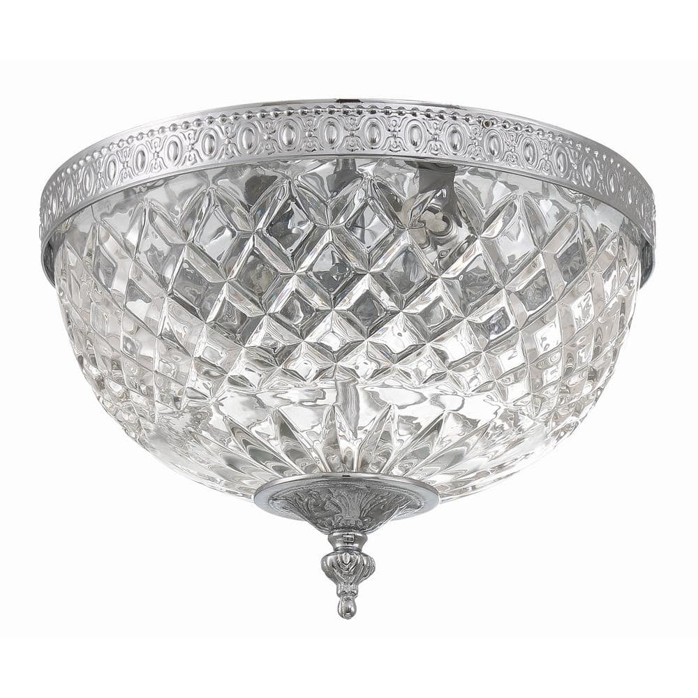 Chrome Crystal Bowl 2-Light Incandescent Flush Mount