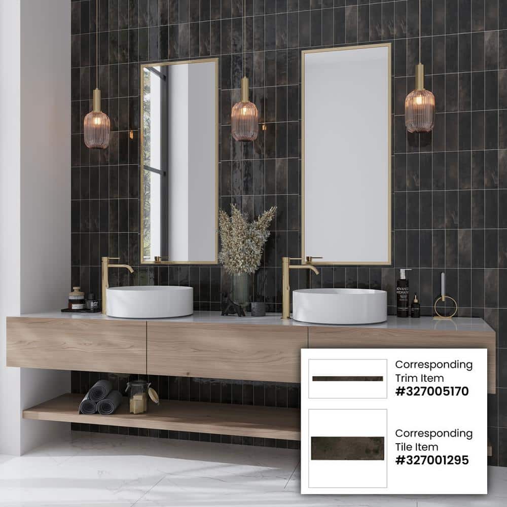 Antiek Black Glossy Ceramic Pencil Tile Trim Set