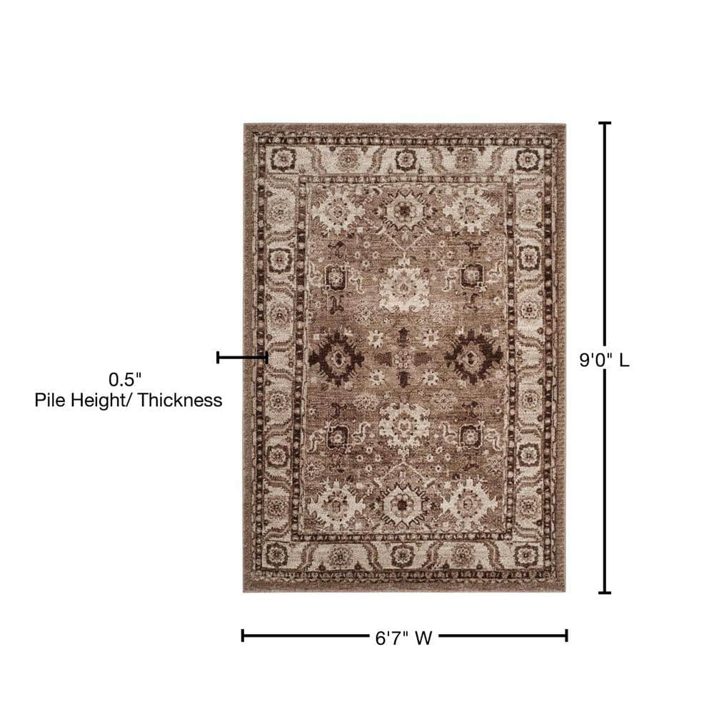 Taupe High Pile Synthetic Safavid Style Area Rug