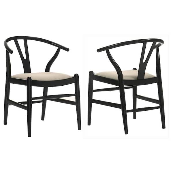 Coaster Dinah Beige and Black Fabric Danish Y-Shaped Back Wishbone Dining Side Chair (Set of 2)